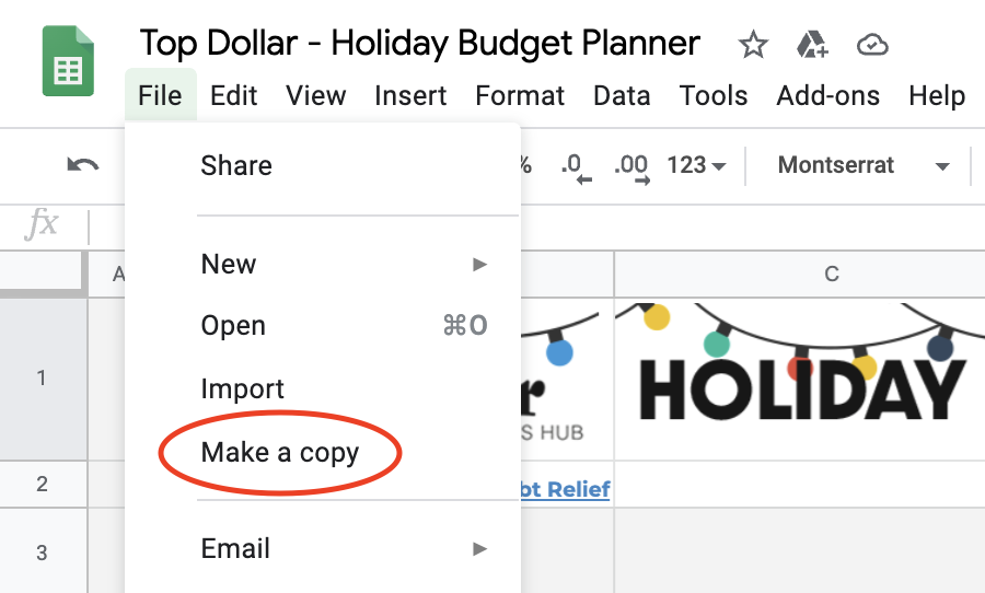 Make a Copy of the Holiday Budget