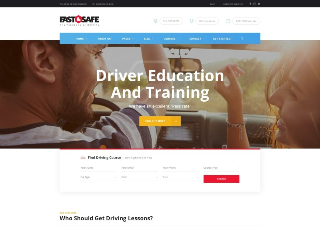 Rápido y seguro |  Tema de WordPress para la escuela de conducción