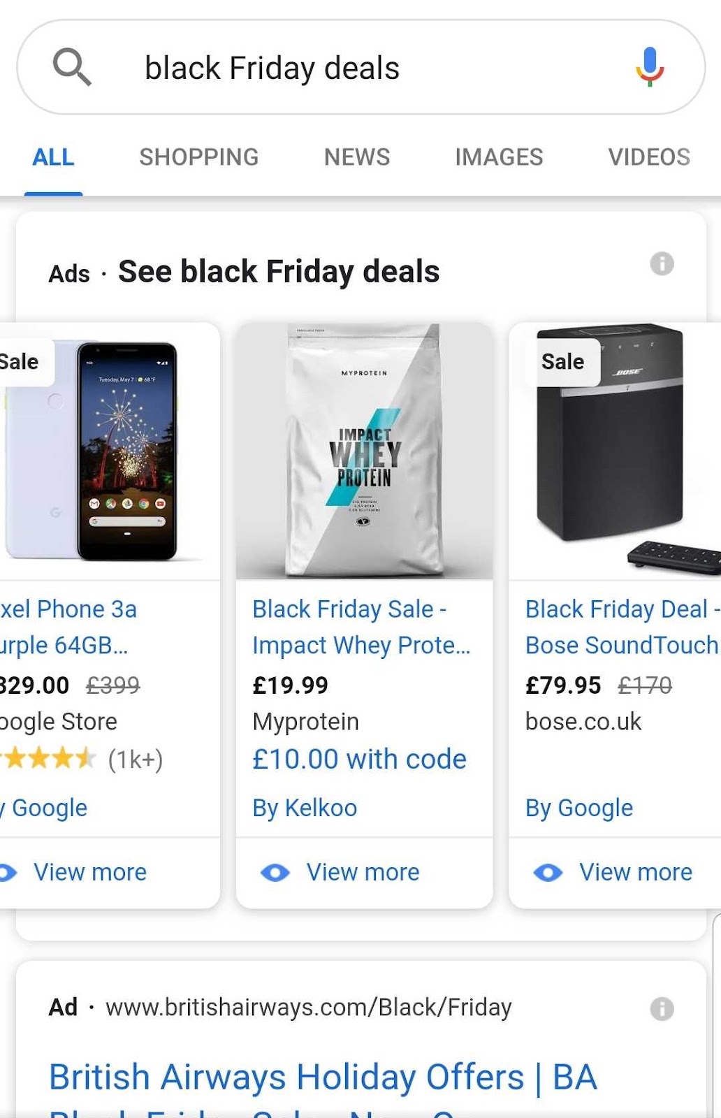 screenshot example of featuring the sale name within product feeds such as black friday deals