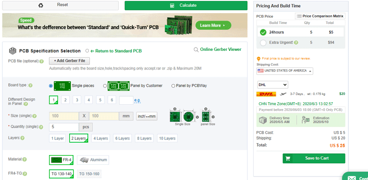 Ordering PCB from PCBWay