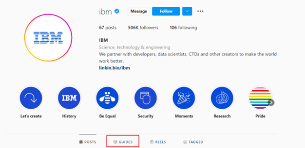 ibm instagram profile page