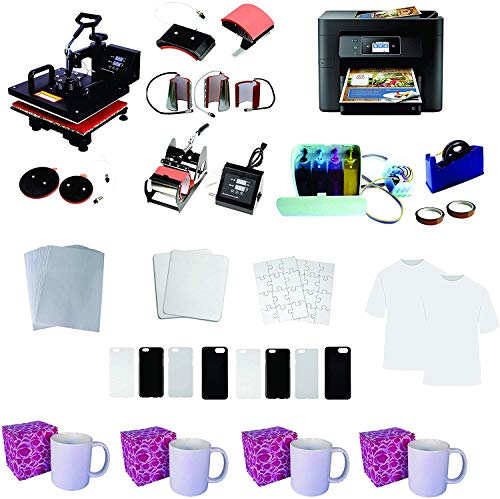 Transfer World 8-in-1 Professional Sublimation Heat Transfer Kit with Heat Press and Epson Workforce Printer