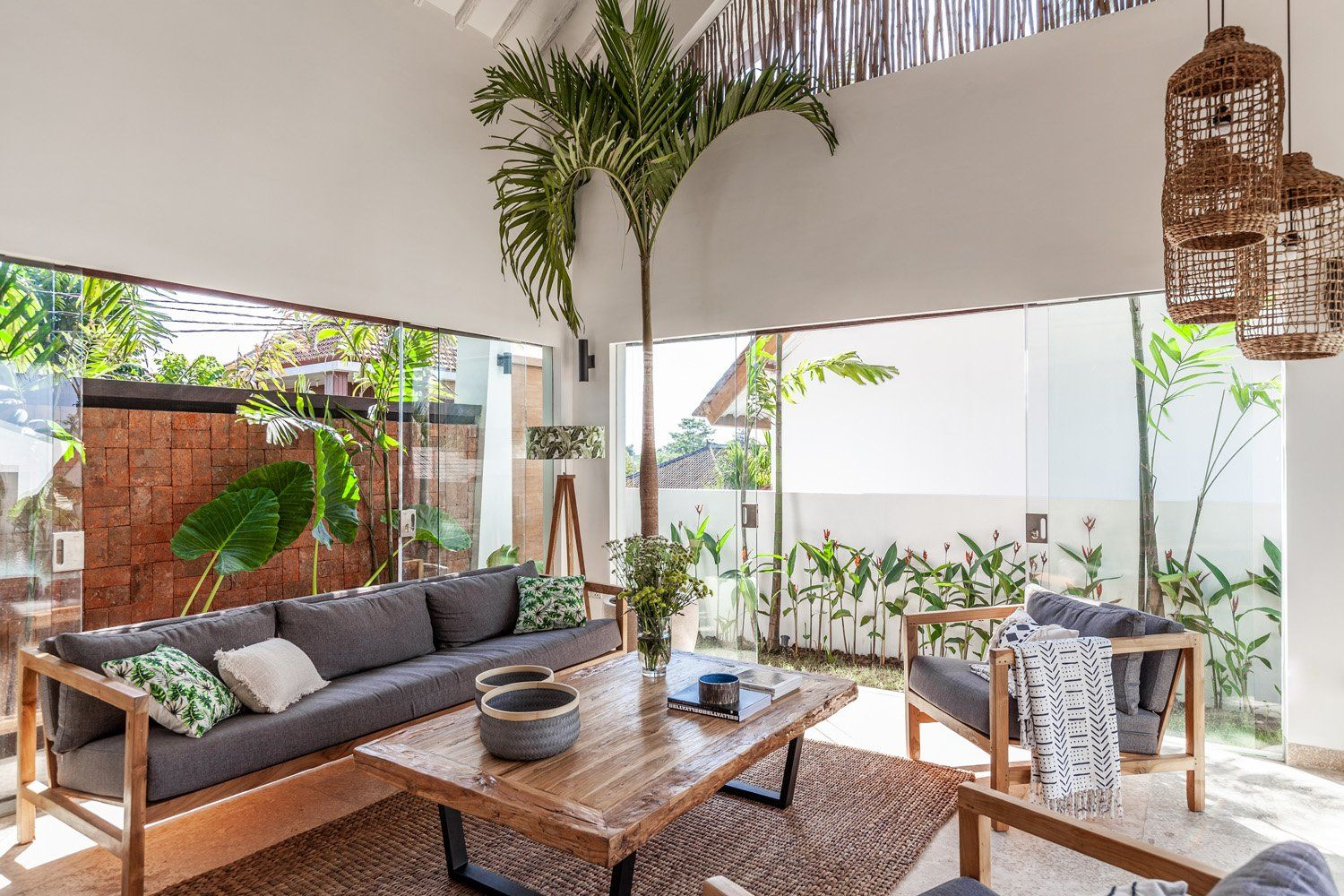 Living room with plants inside and out