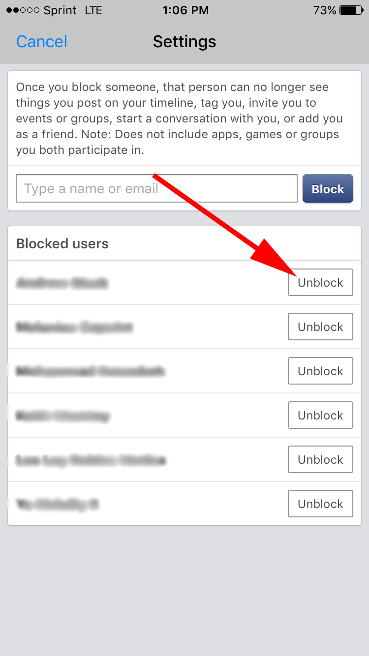 Below The Text Box There S A List Of Previously Blocked People To Unblock Someone Click On Beside Their Name
