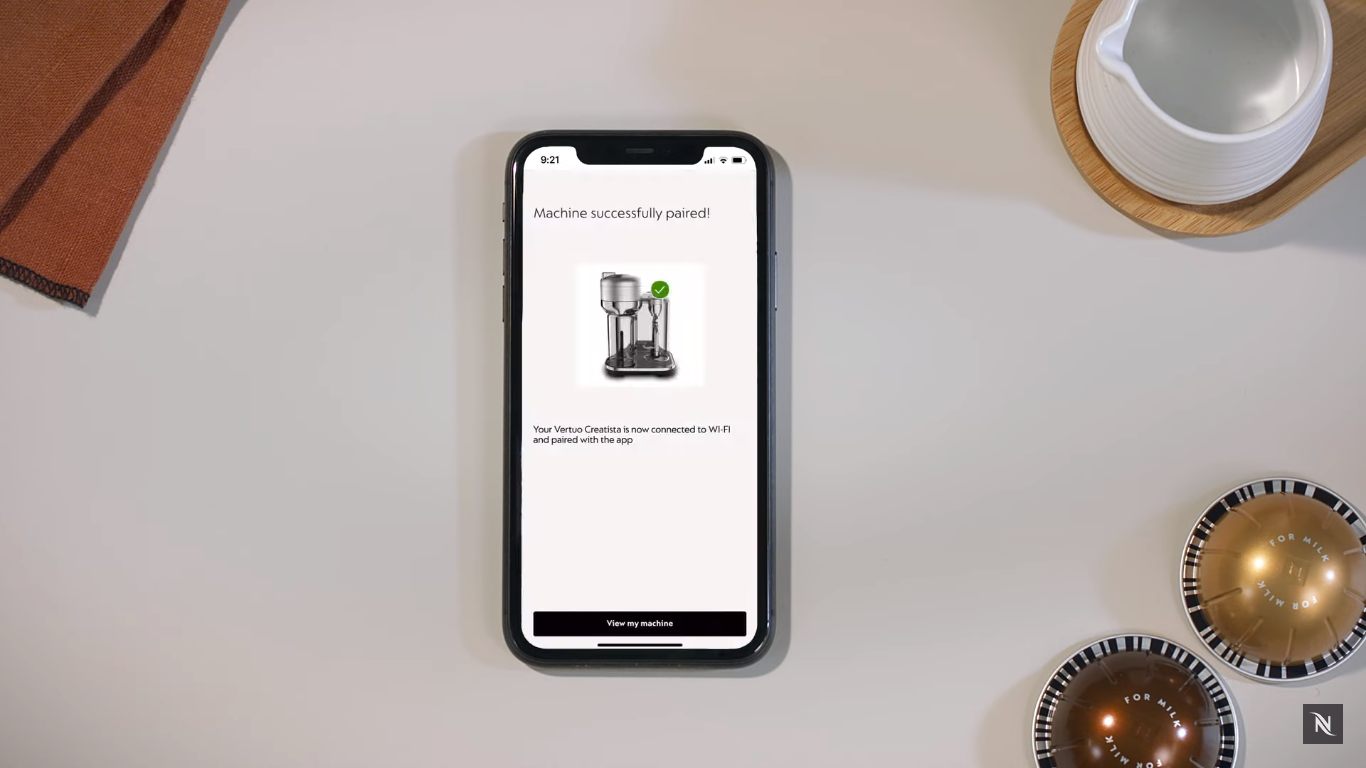 This image demonstrates the "Vertuo Creatista Machine is now Connected to Your Mobile Device" for our article on "How to Connect Nespresso Vertuo Creatista to Wi-Fi and Bluetooth?"