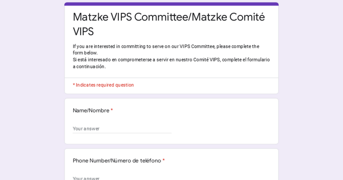 Matzke VIPS Committee/Matzke Comité VIPS