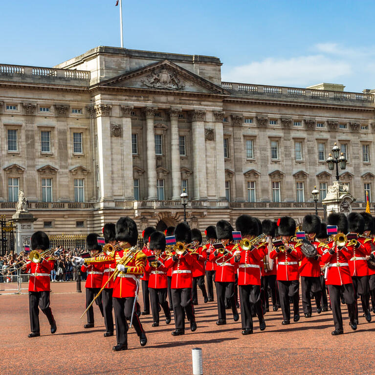 The changing of the guard at Buckingham Palace.