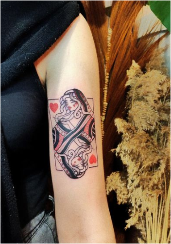 Red and Black Queen Of Hearts Tattoo