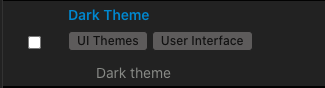 Screen shot of dark theme checkbox and buttons