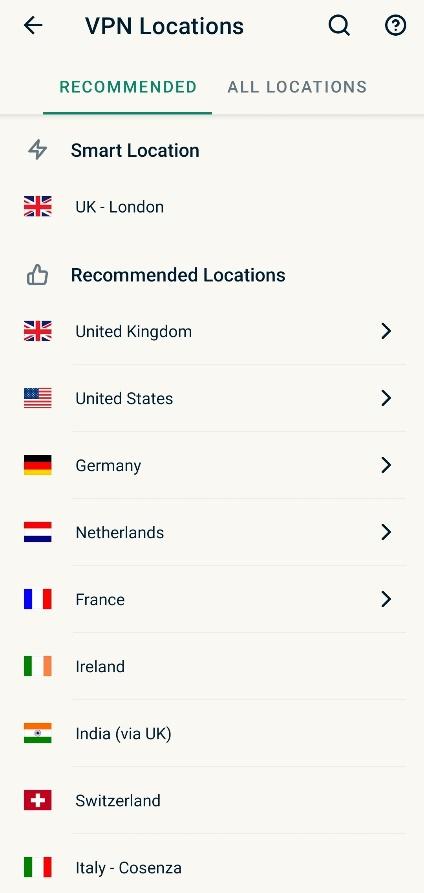 ExpressVPN locations on mobile