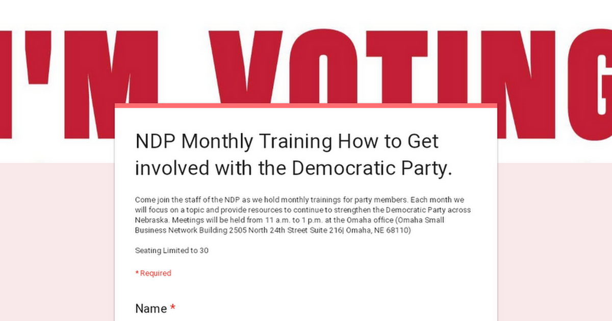NDP Monthly Training How to Get involved with the