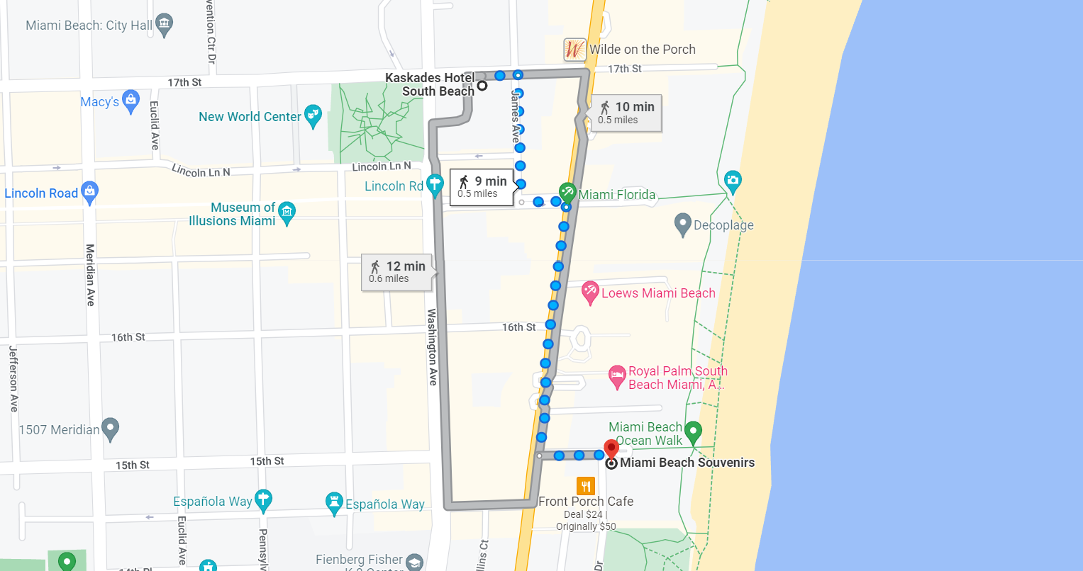Directions from Kaskades to Ocean Drive in Google Maps