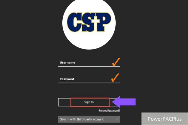 Access your CSP account with your username and password, then click on “Sign in” button