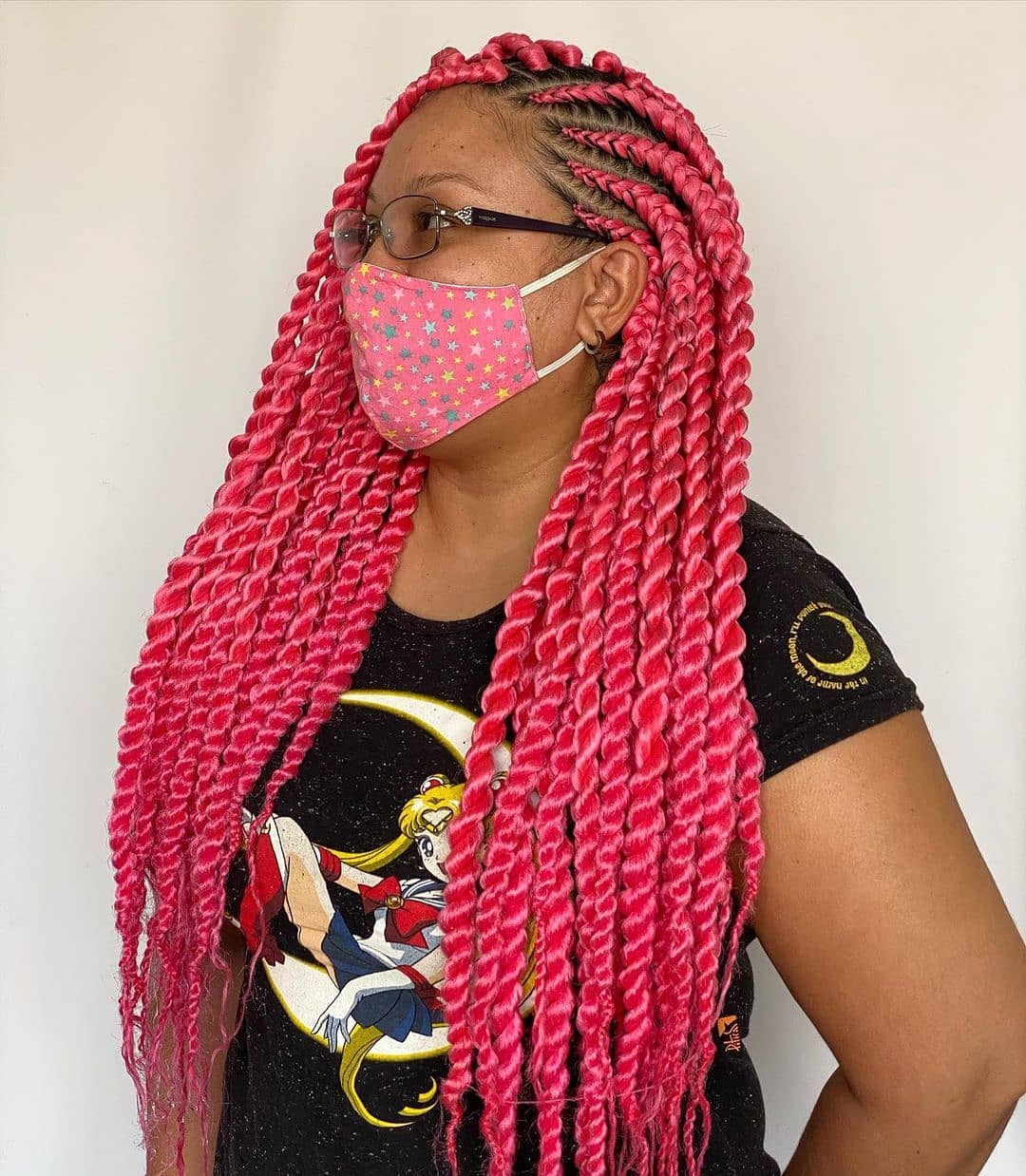 36. Pink Large Side Weaves And Individual Two Strand Twists With Extension