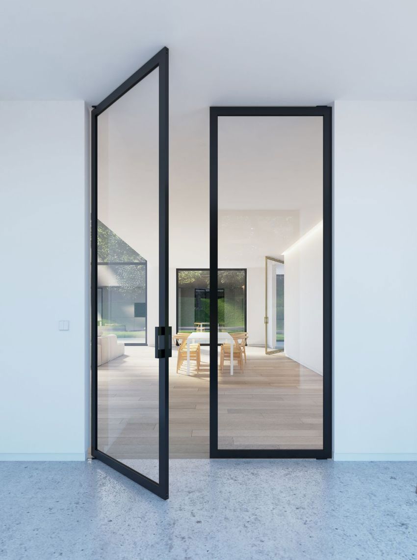 Residential smart glass door with frame. Source: Pinterest