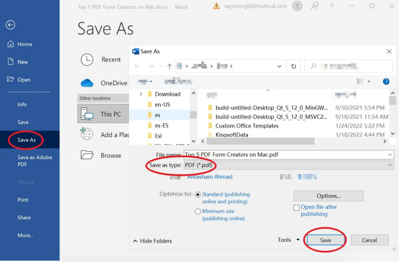 Save Word as PDF on Windows