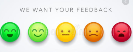 From left to right the emojis are as follows: a very happy face in green, a happy face in light green, a neutral face in yellow, an unhappy face in orange, and an angry face in red.