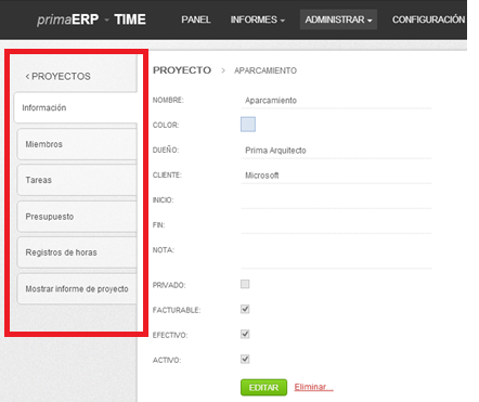 Administración de los proyectos en primaERP. Administración de los proyectos en primaERP.