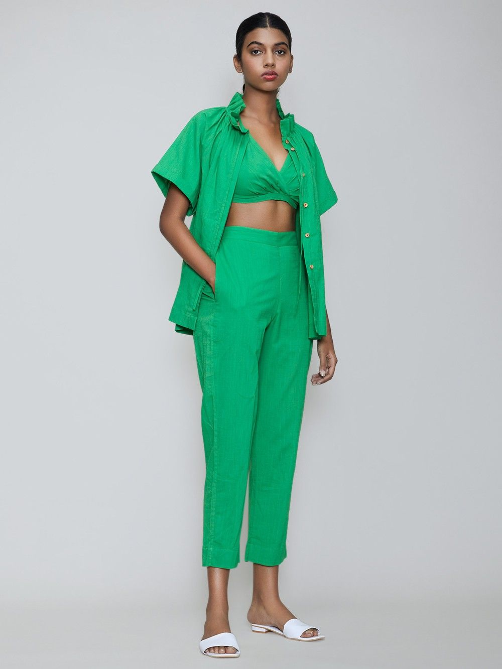 the loom - Green Handwoven Cotton Shirt