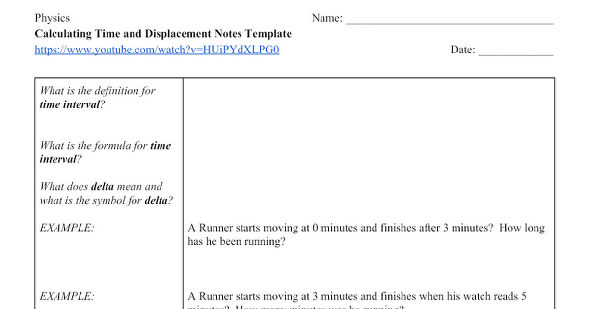 Calculating Time and Displacement Notes Template