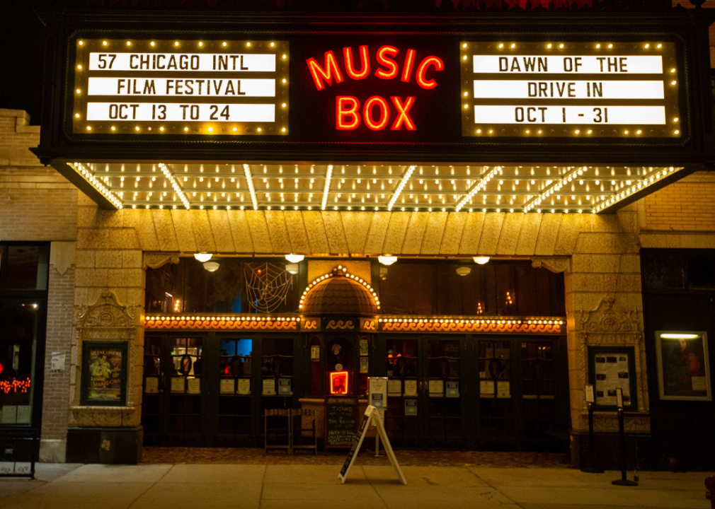 Entrance to the Music Box Theatre at night