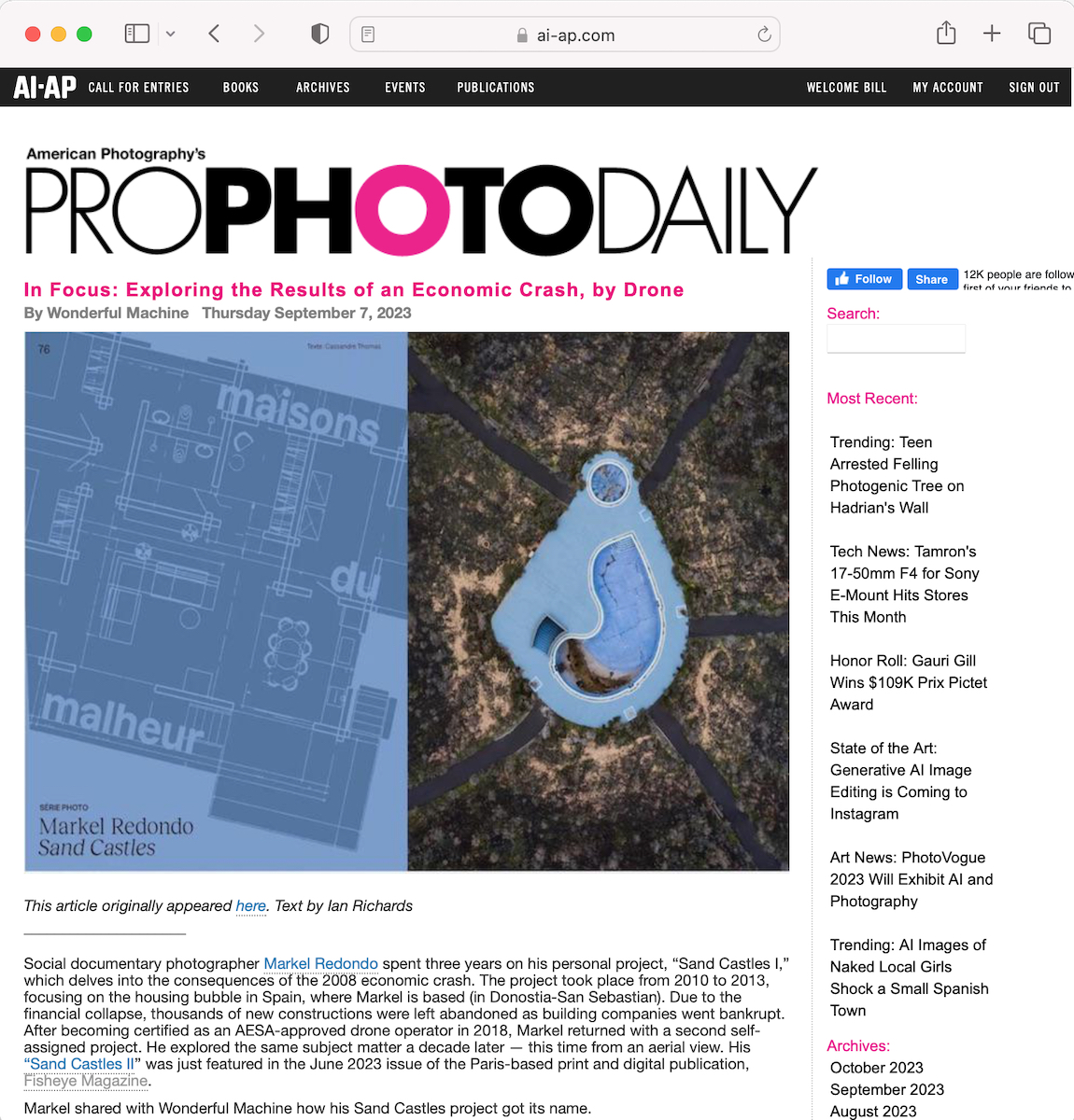 screenshot of Wonderful Machine's Unpublished Spotlight article on Pro Photo Daily