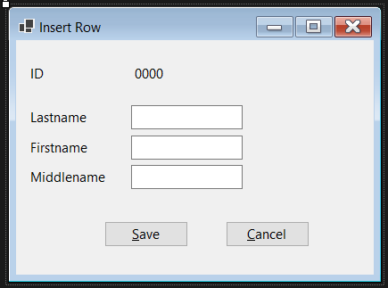 The data entry form for inserting a record in SQLite database.