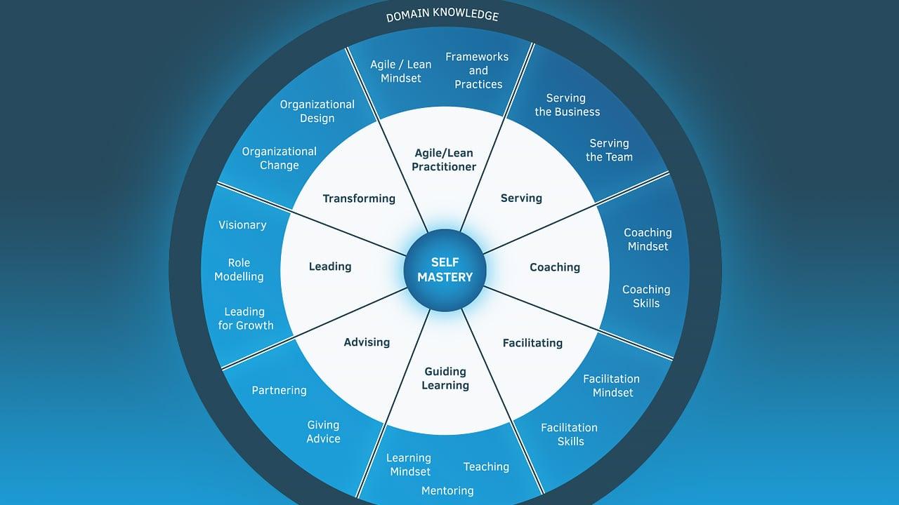 A blue graphic showing core agile coaching competencies 