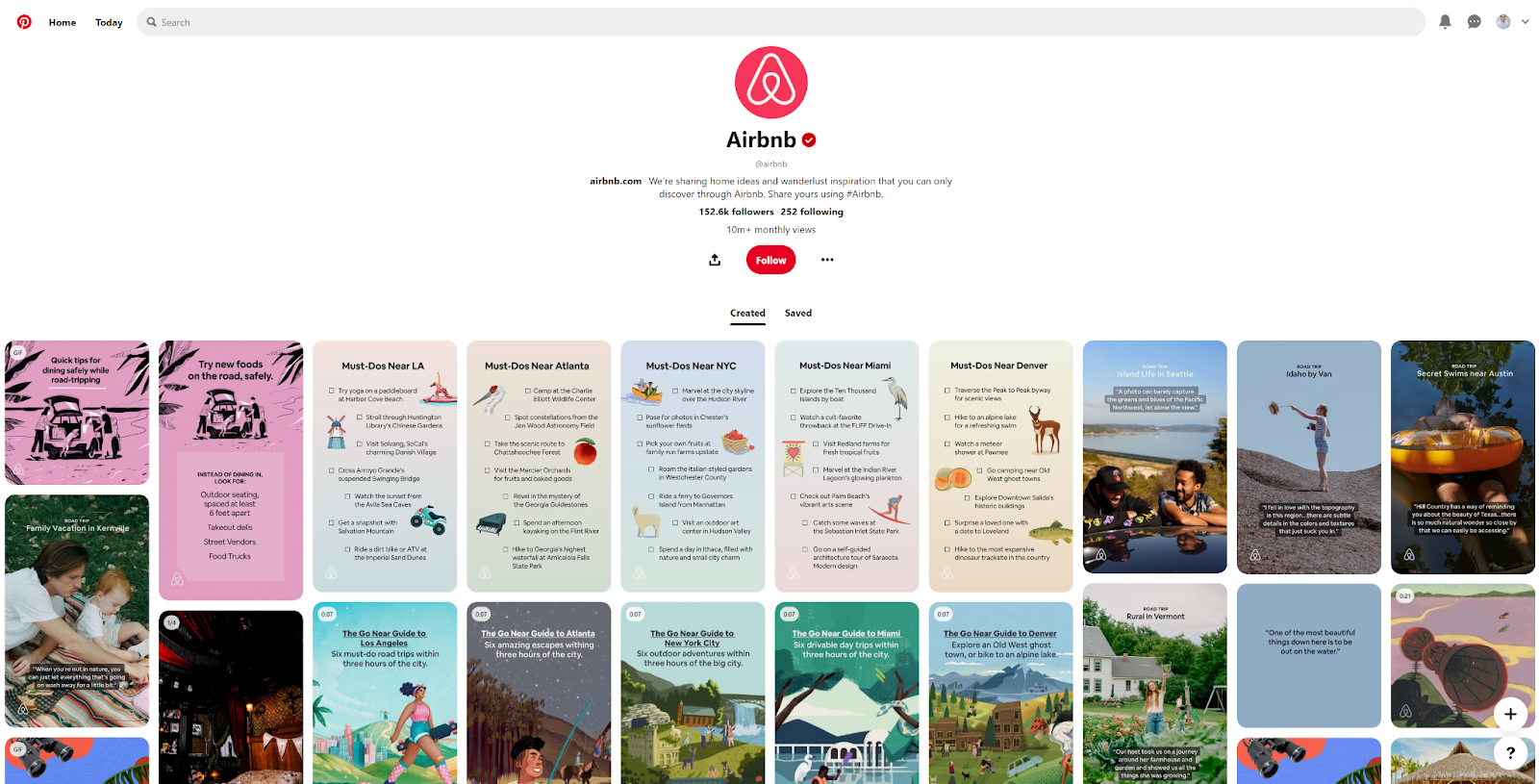 Airbnb's Pinterest page