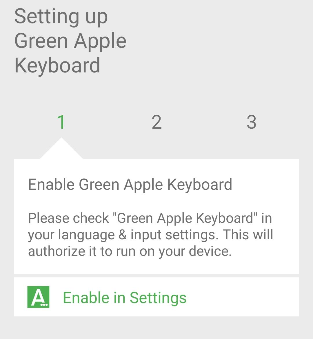 setup wizard of green apple keyboard