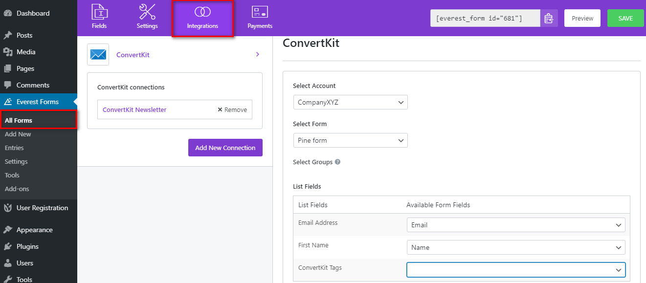 convertkit wordpress map fields
