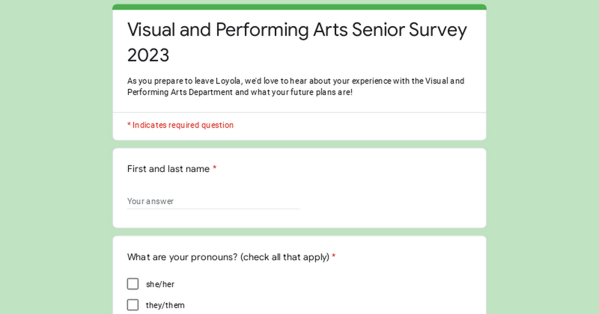 Visual and Performing Arts Senior Survey