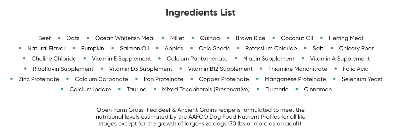 open farm ingredient list