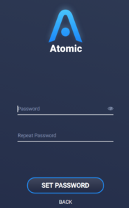 screenshot of the password creation page on Atomic Wallet's app.