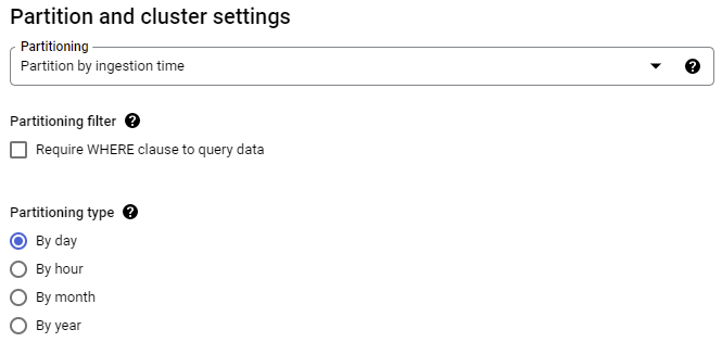 Table partition settings