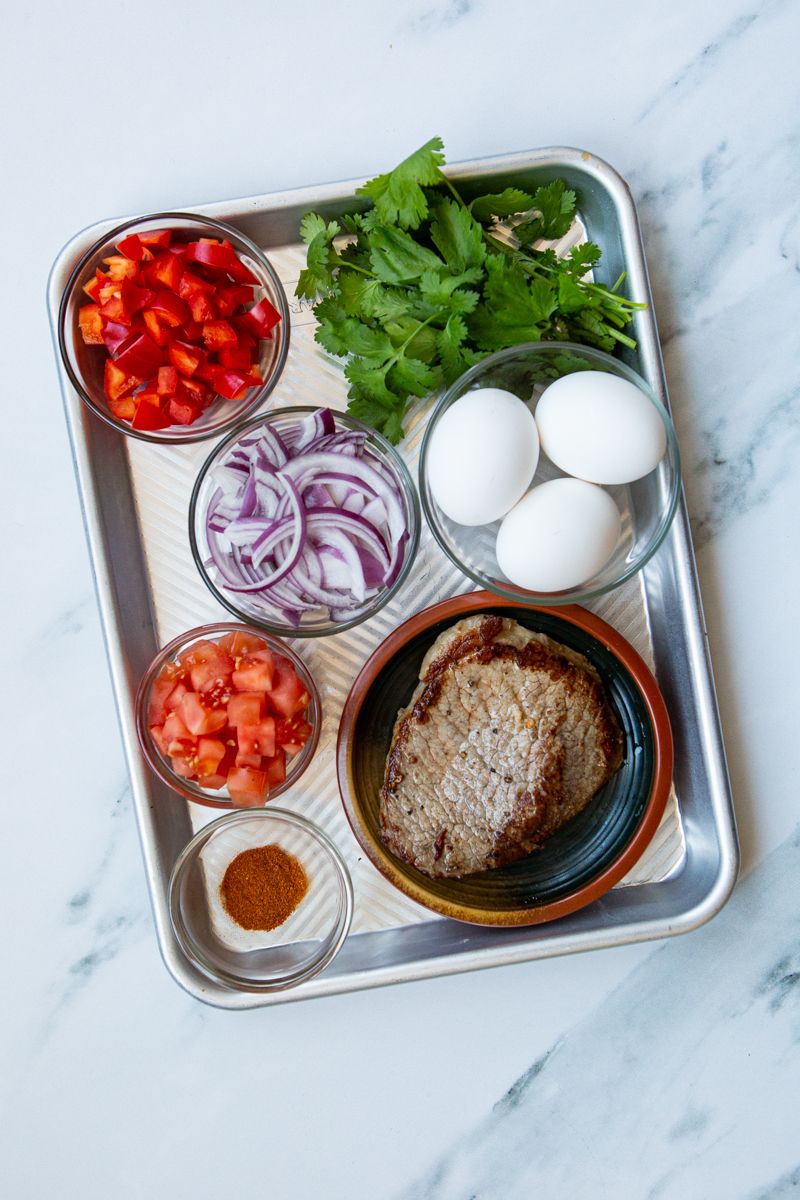 ingredients to make steak omelette