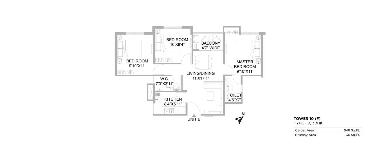 3 bhk apartment plan