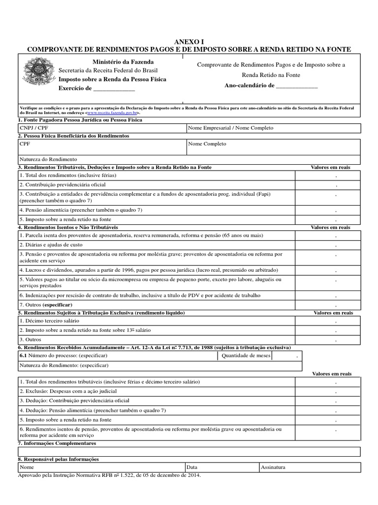 Comprovante de Rendimentos Pagos e de Imposto sobre a Renda na Fonte