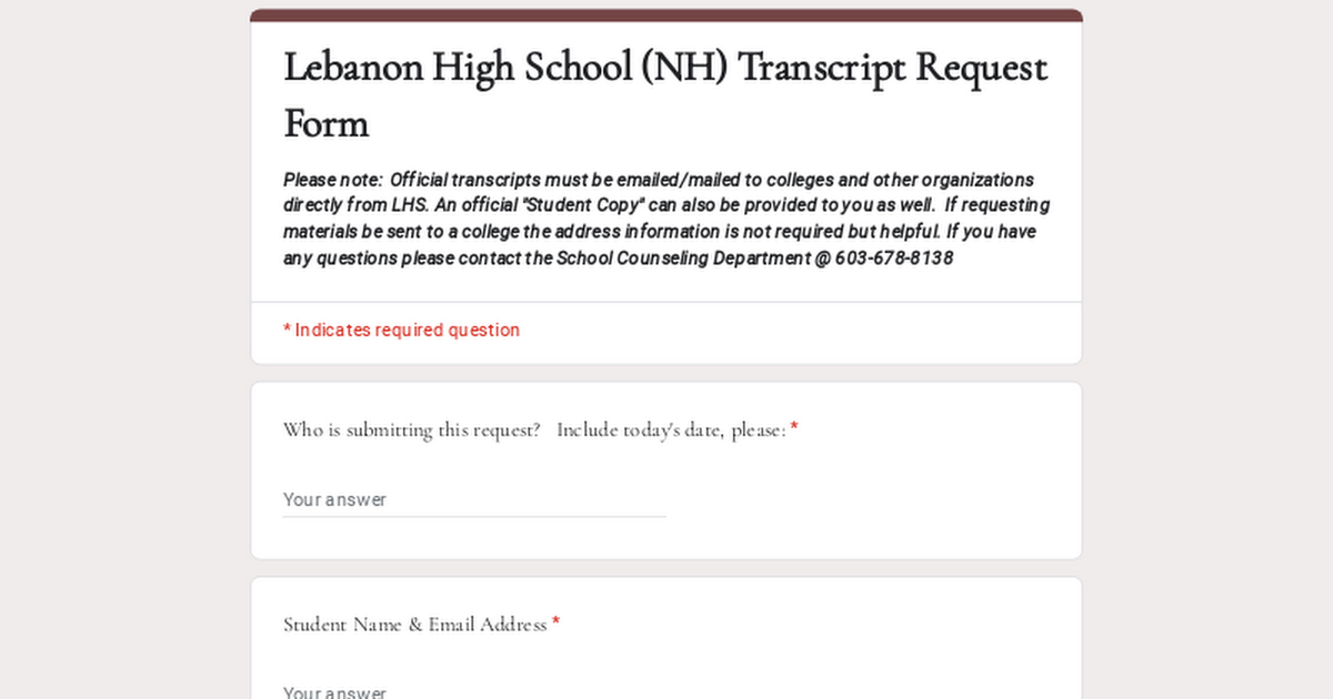 Lhs Transcript Request Form