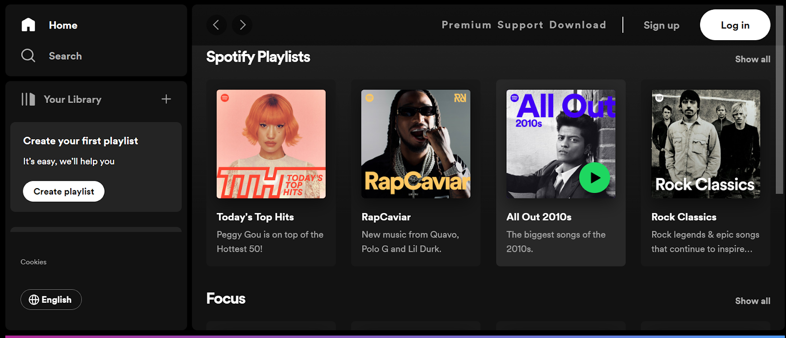 A screenshot of Spotify's website