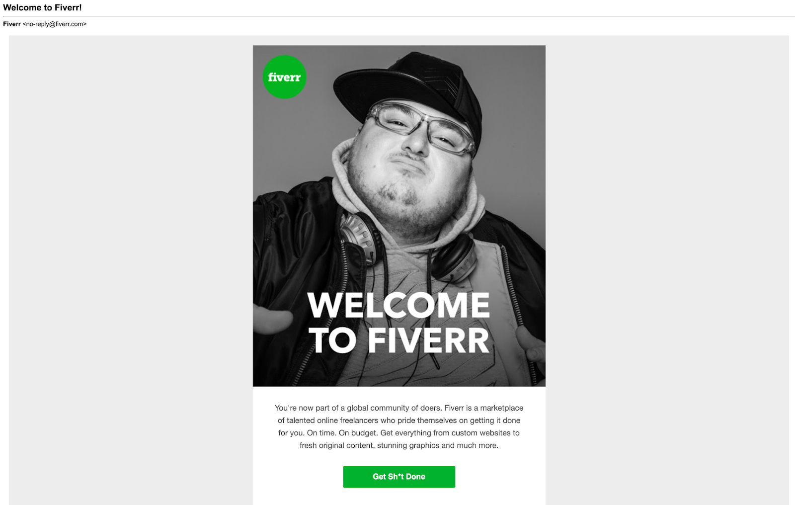 Fiverr's welcome onboarding email
