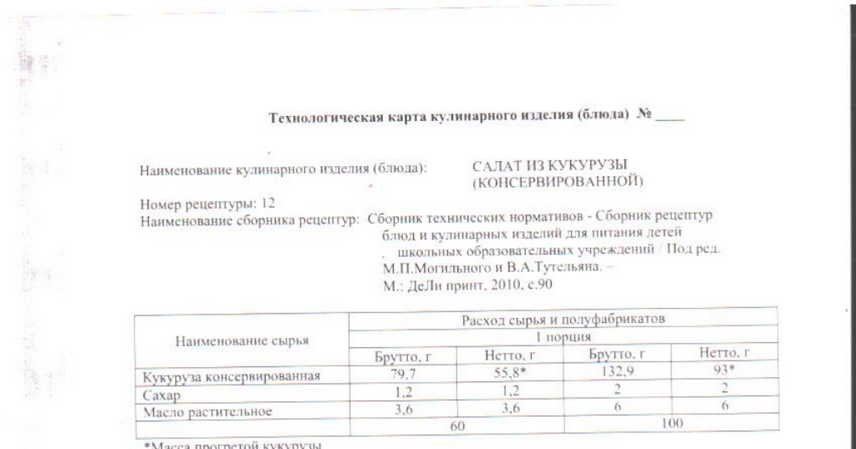 Салат из тыквы технологическая карта для доу