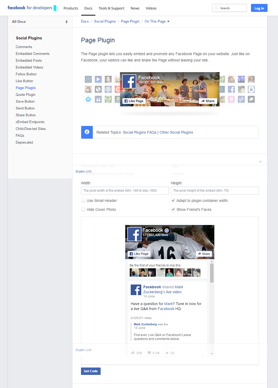 Plug-in de página do Facebook