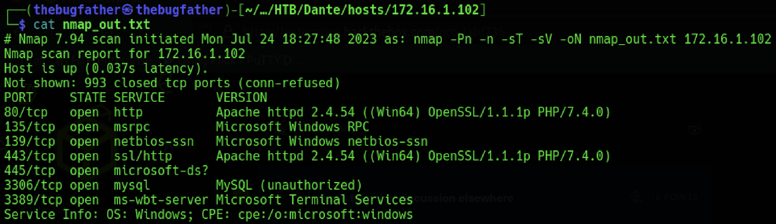 For this example, white oak security decided to target the host 172.16.1.102. After running a Nmap port scan and further investigating, it revealed that the only port of interest seemed to be a web application running on default HTTP port 80.