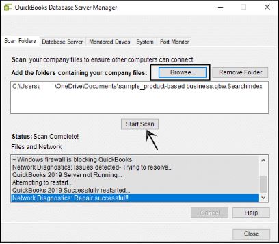 quickbooks Database Server Manager for Scanning Folder