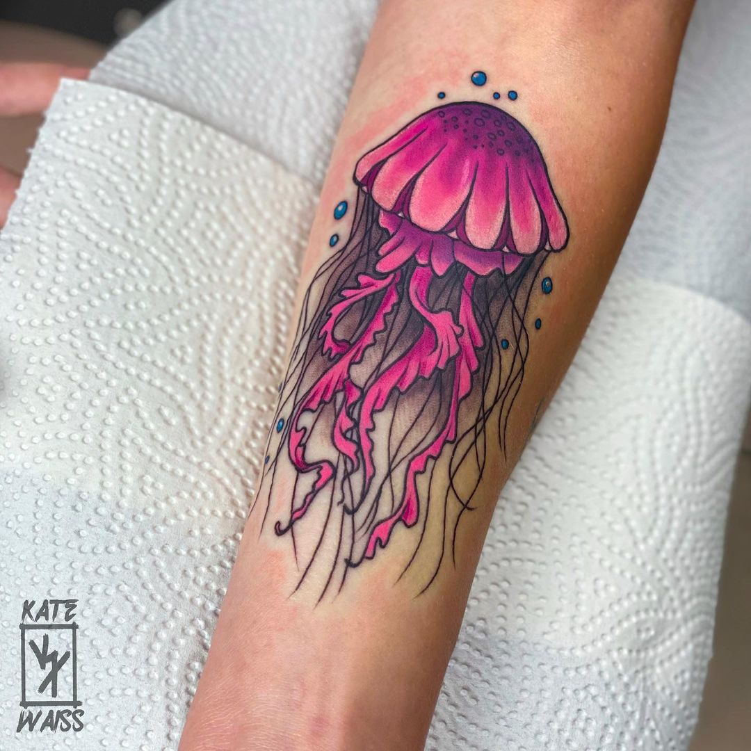 Bright Pink Jellyfish Tattoo