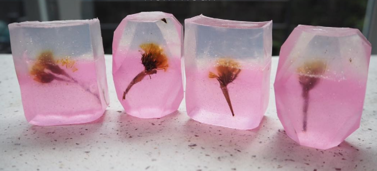 pink soap with flowers inside