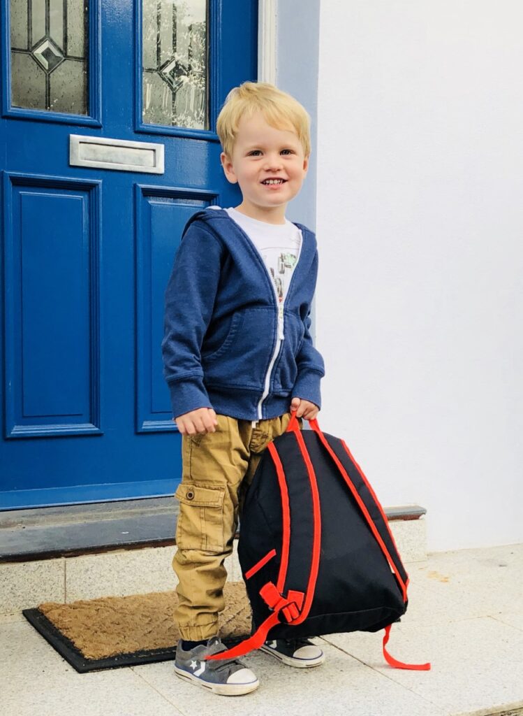 A little boy on his first day of nursery