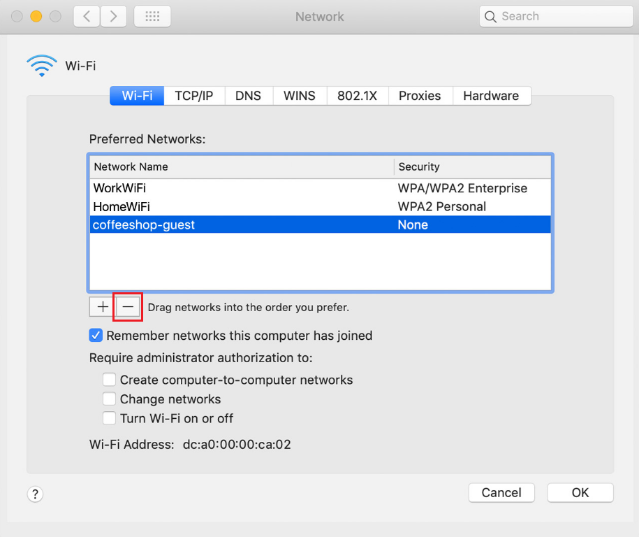 wi-fi settings in macbook