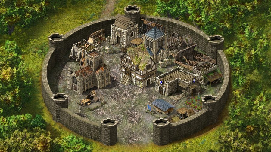 Buildings within circular castle walls in one of the best free online games, Stronghold Kingdoms